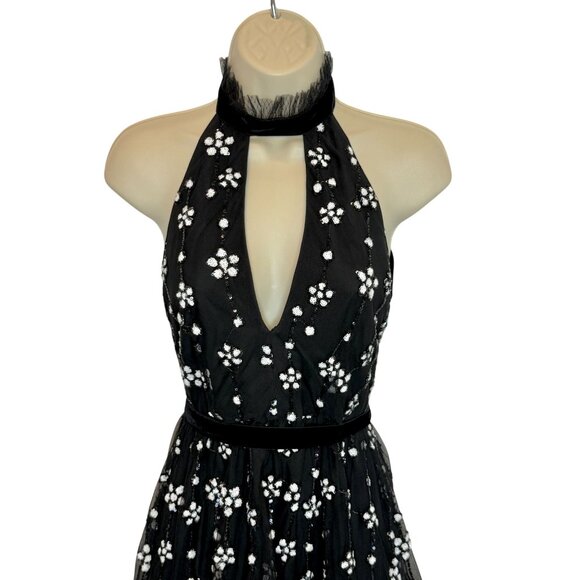 Alexis Poppy Sequin Halter Mini Dress Black Floral Embellished - Size XS - Picture 4 of 10